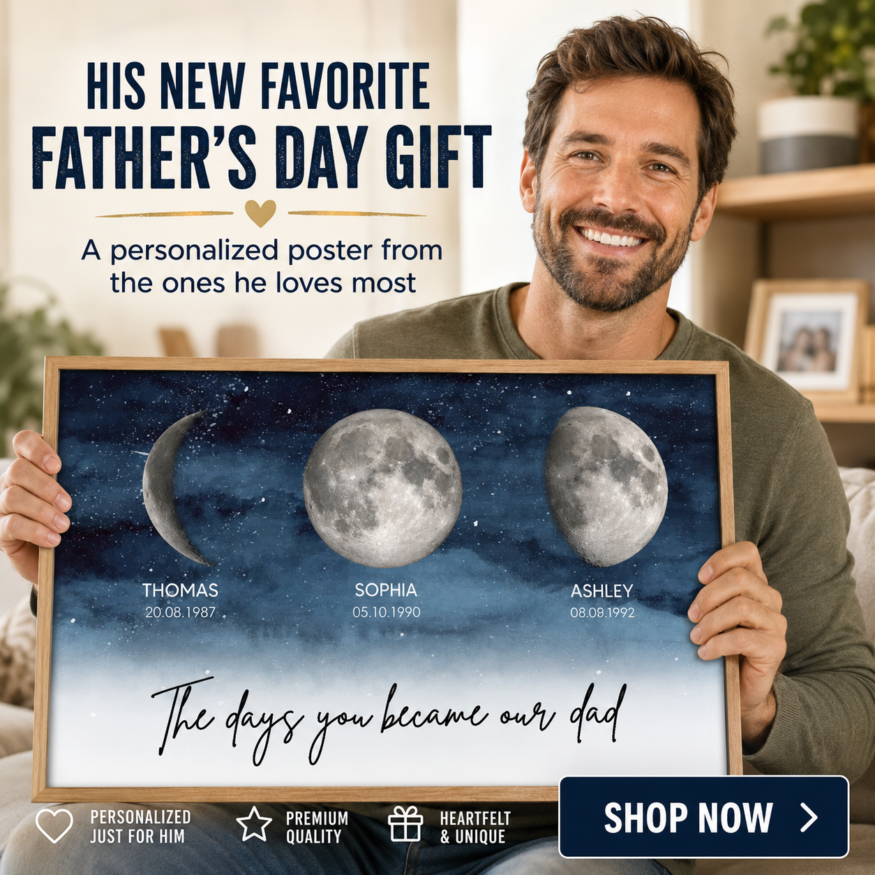 Starry Night Custom Birth Moon Phase The Days You Became Our Dad Personalized Poster, Father's Day Gift