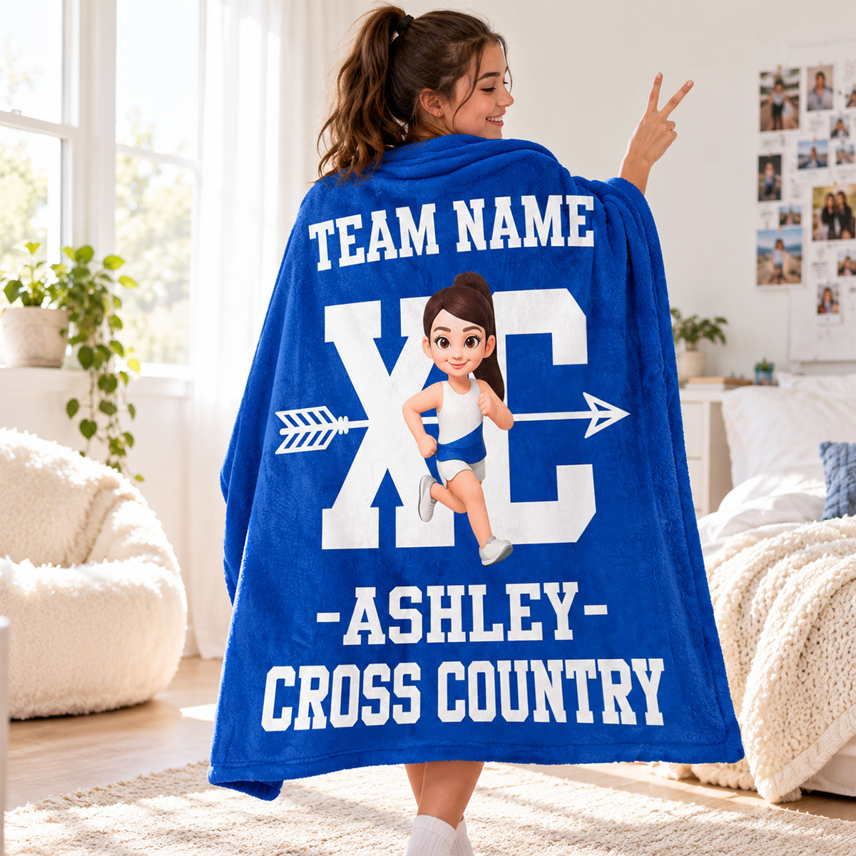 Cross Country XC Runner Custom Name & Team Name - Personalized Fleece Blanket - Christmas Gift For Cross Country Runners, Boys, Girls, Son, Daughter, Grandkids
