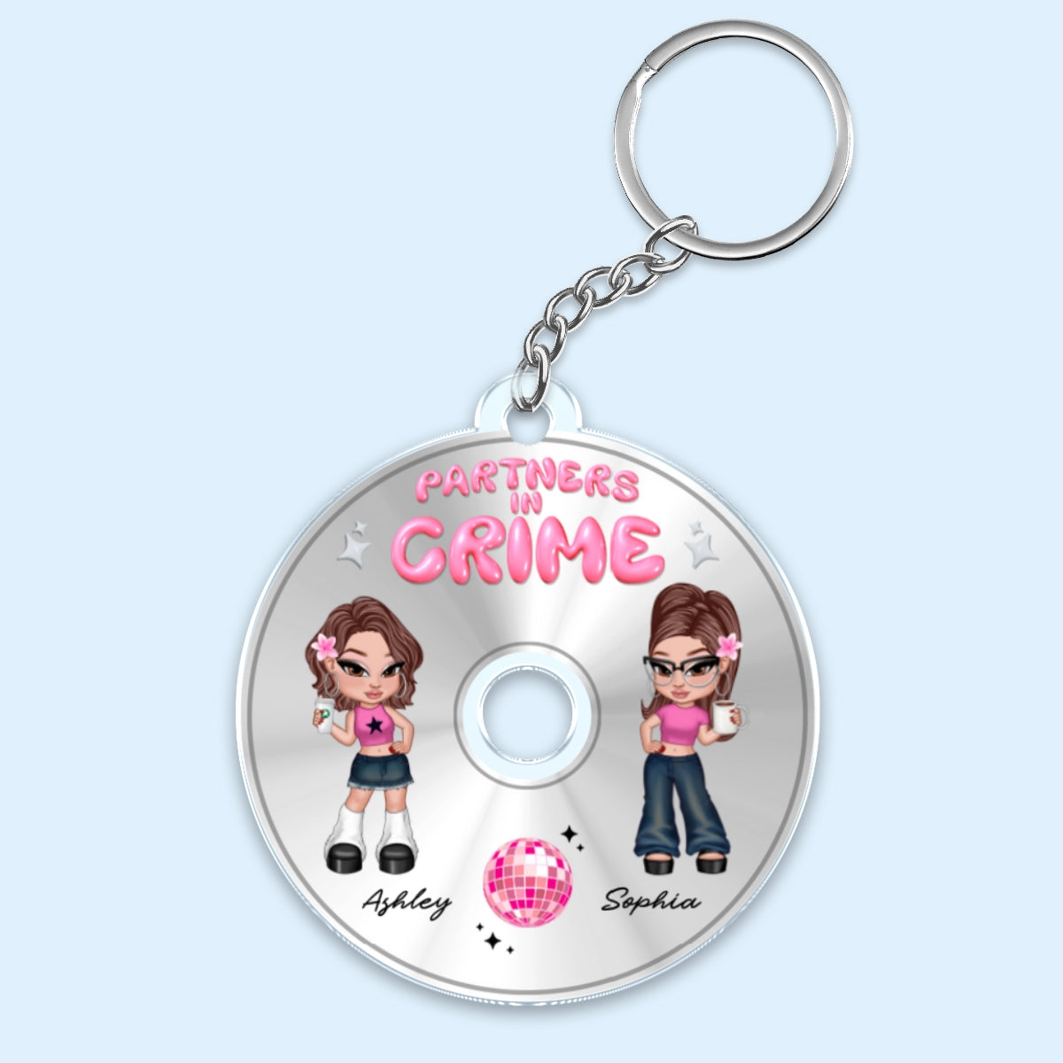 Partners In Crime CD Disc Acrylic Keychain Bestie Personalized Gifts