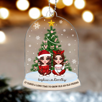 Pretty Besties Sisters Friends Christmas Tree In Dome Shaped Personalized Acrylic Ornament