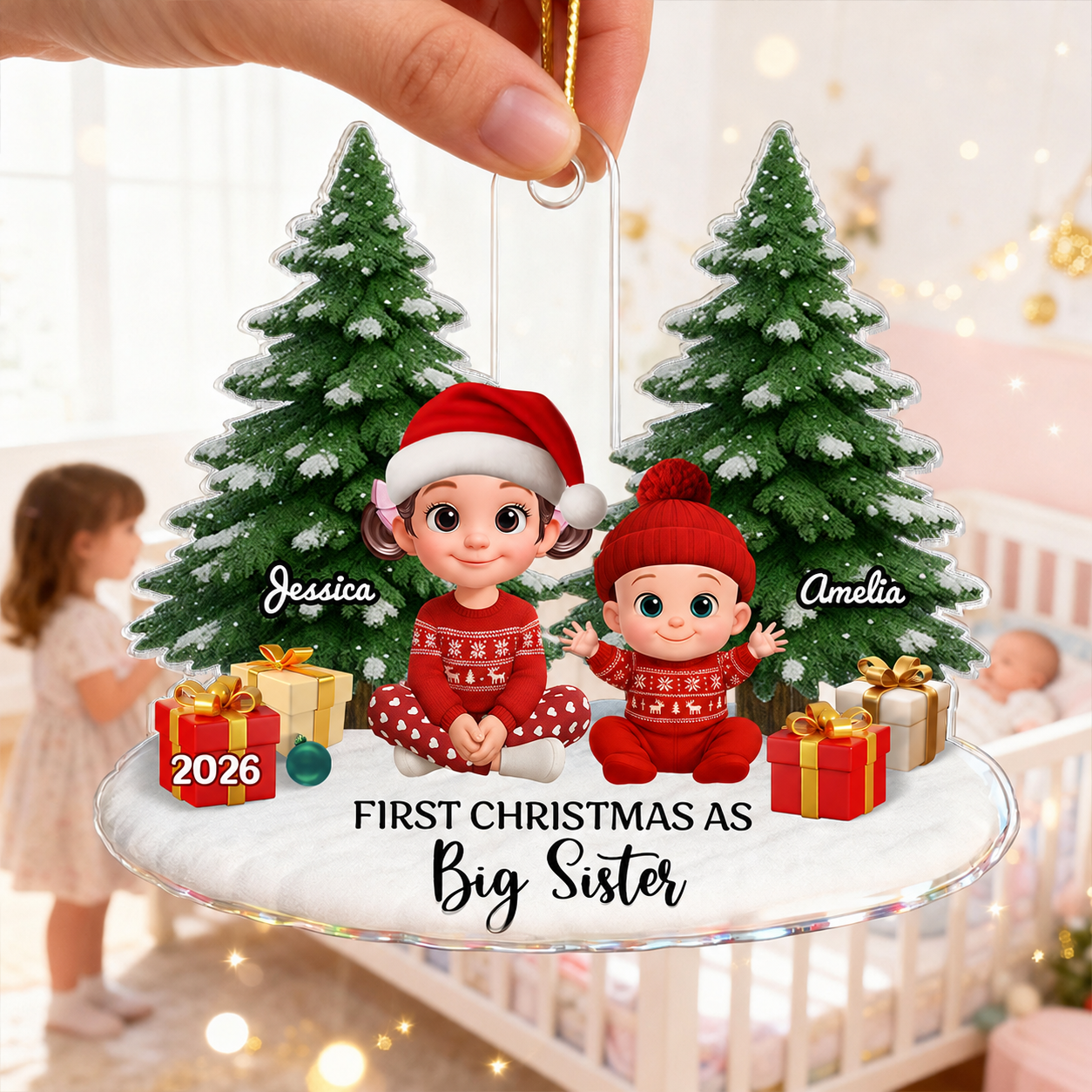 First Christmas With New Baby – Personalized Acrylic Ornament - Chritsmas Gift for Grandparent, Dad Mom, Big Sister, Big Brother