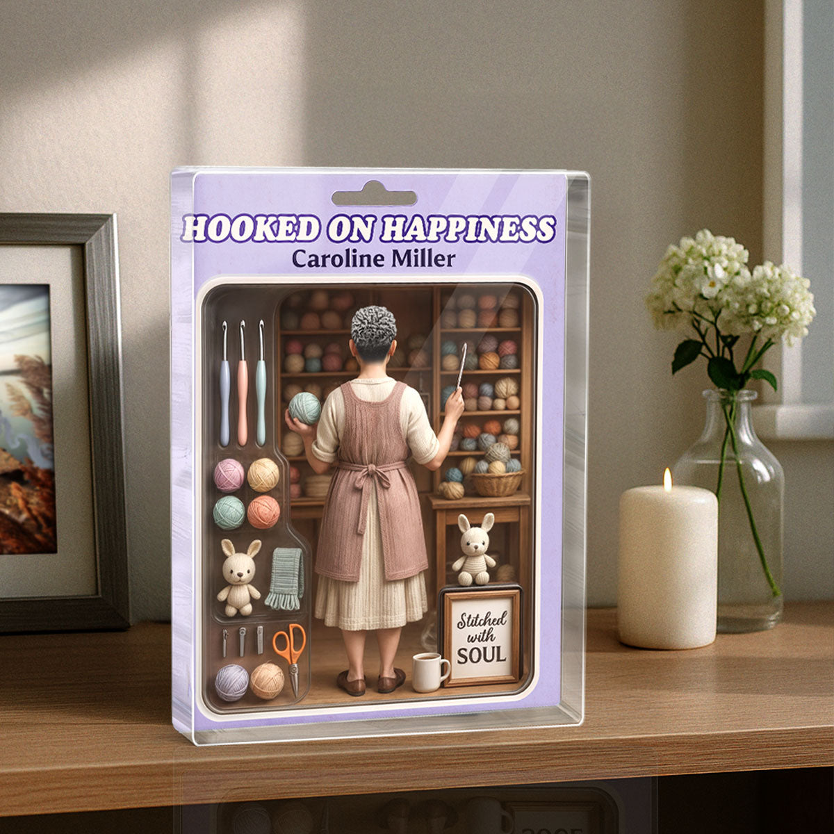 Crocheting Mom Grandma Realistic Figure Style Personalized Acrylic Block Plaque