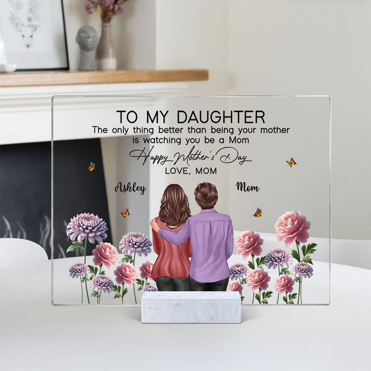 To My Daughter From Mom Happy Mother's Day Birth Flower - Personalized Acrylic Plaque - Heartfelt Gift For Daughter