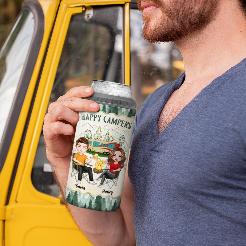 Happy Campers Doll Couple Personalized 4 In 1 Can Cooler