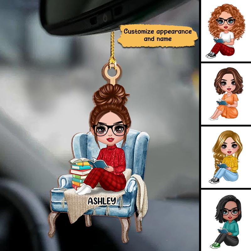 Doll Girl Reading Book Gift For Book Lover Personalized Wooden Ornament