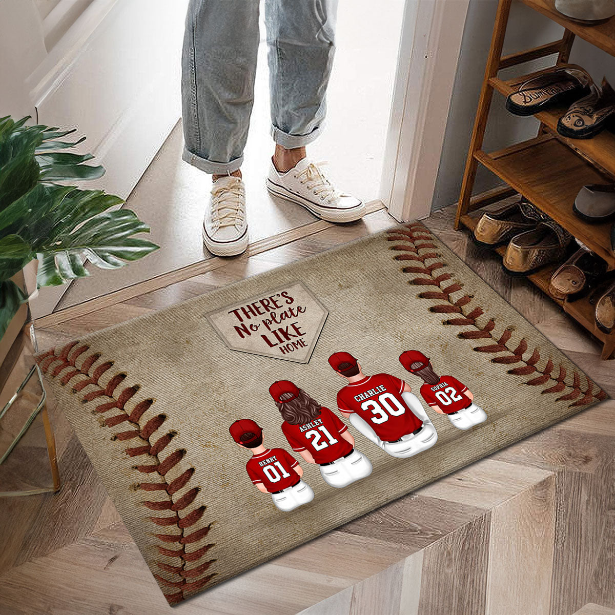 There's No Plate Like Home Family Sitting Personalized Mat, Baseball Decor