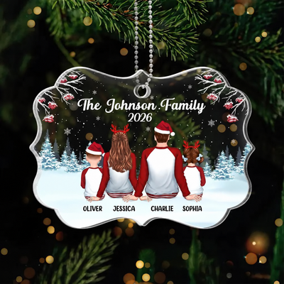 Family Back View Pajamas In Snow Personalized Acrylic Ornament