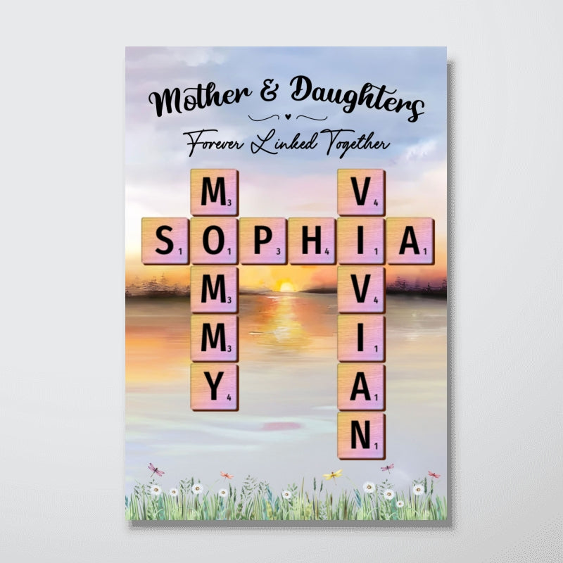 Mother Daughter Forever Linked Together Crossword Puzzle Art Personalized Poster