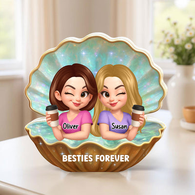 Besties Sisters Inside Seashell Pearl Personalized Acrylic Block