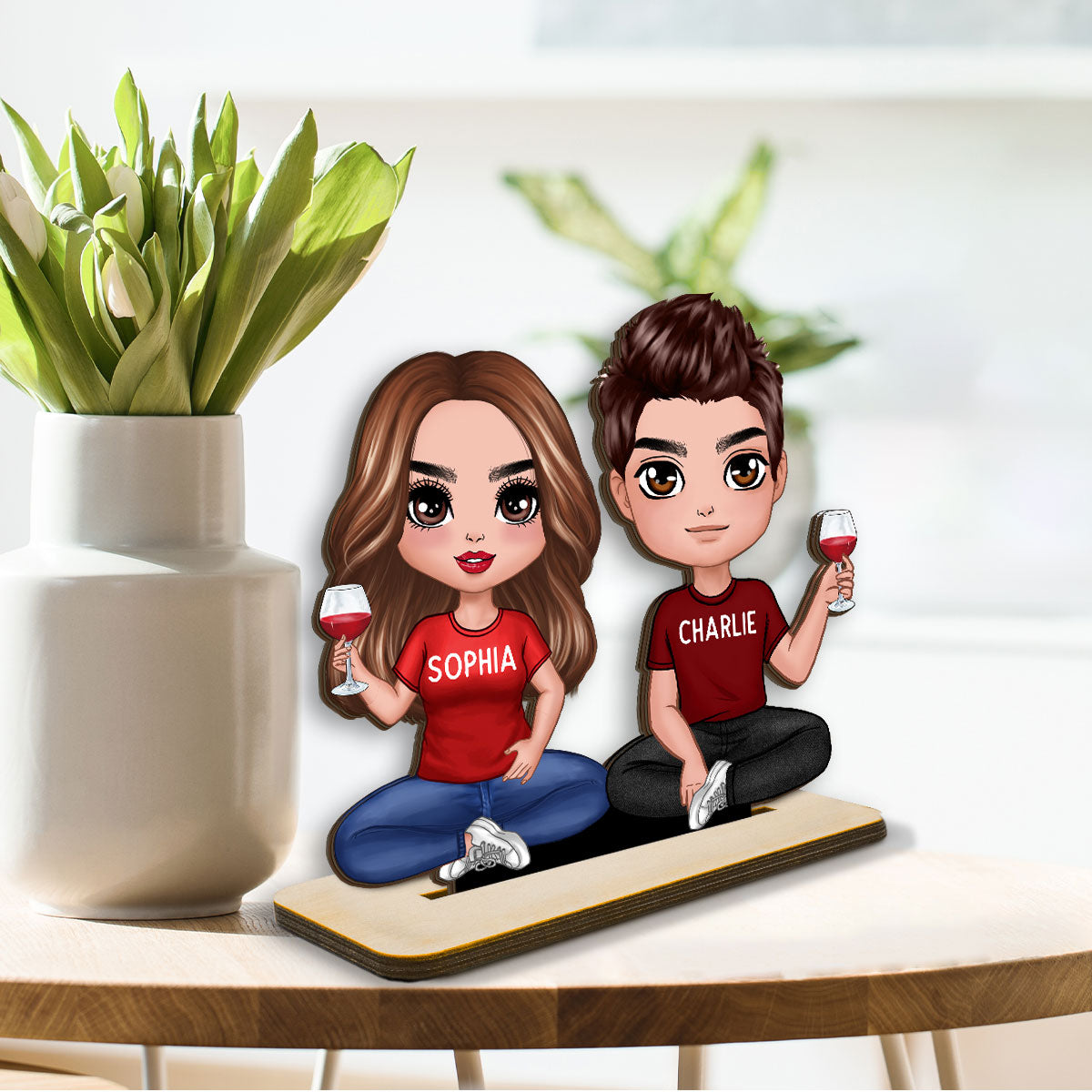 Doll Couple Sitting Home Decor Gift For Him Gift For Her Personalized Standing Wooden Plaque