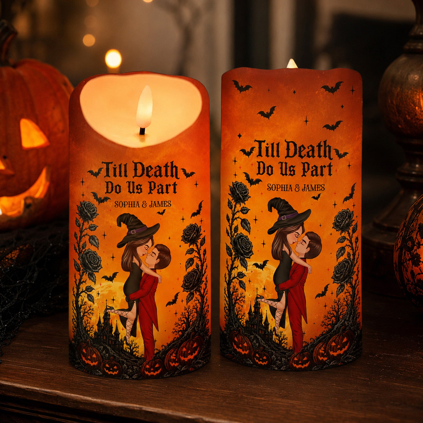 Halloween Couple Love Never Dies - Personalized LED Candle - Halloween Decor For Couple