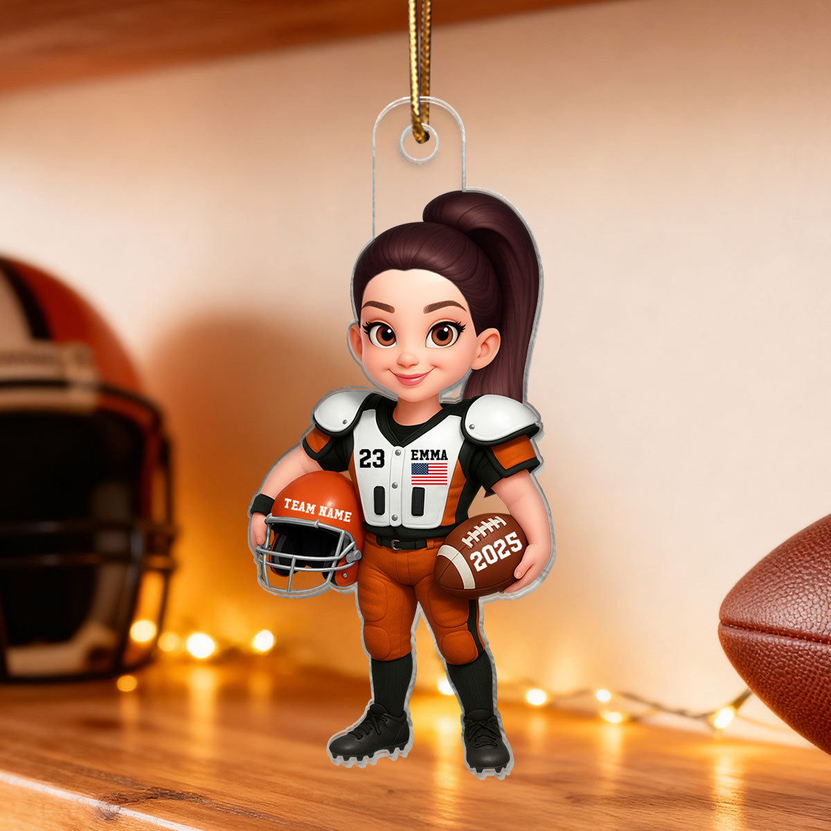 3D Effect Proud American Football Player - Personalized Acrylic Car Hanger - Gift For Football Lovers, Grandson, Son, Husband