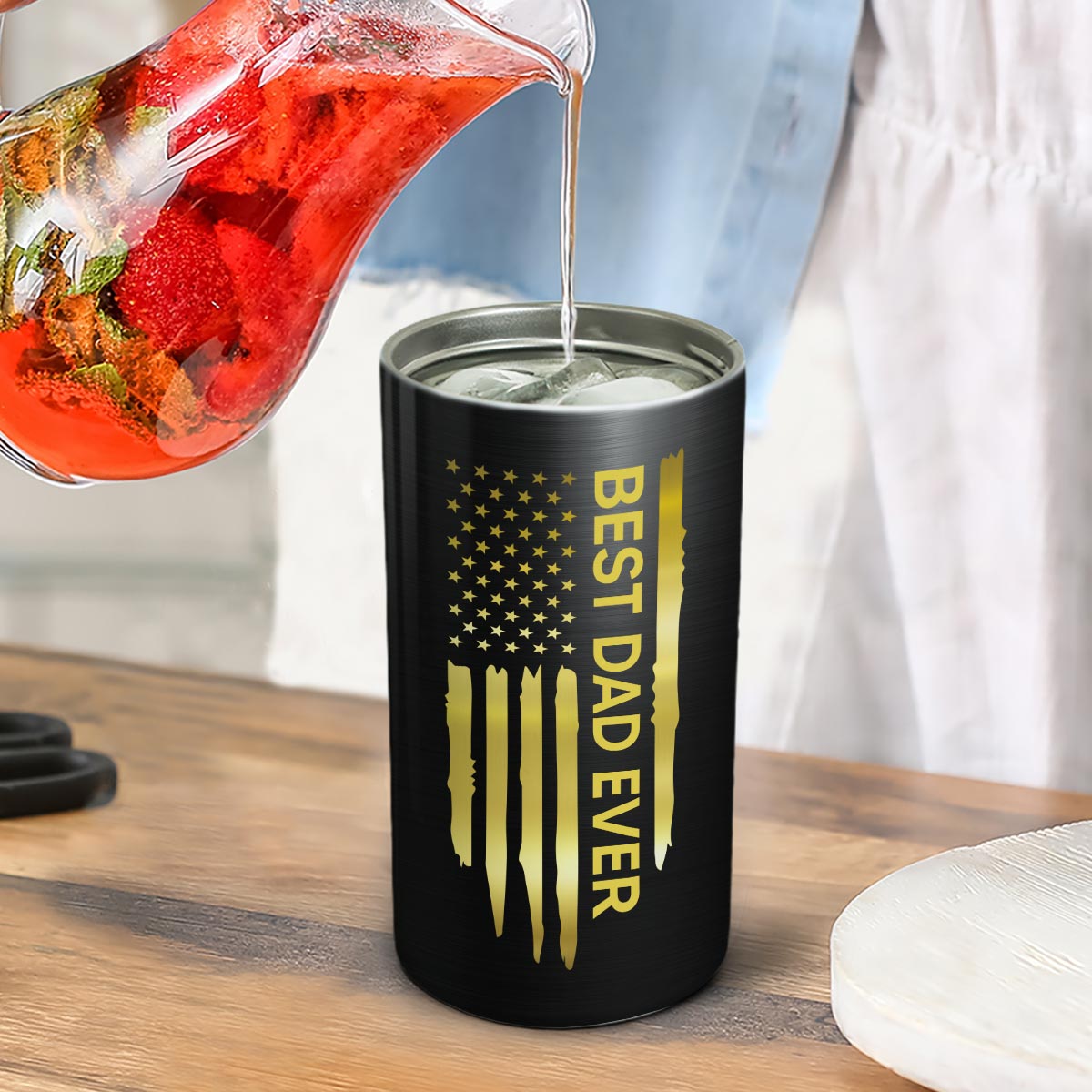 Best Dad Papa Grandpa Ever Fist Bump Outline Nation Flag Gift For Husband Father Figures - Personalized 4-in-1 Can Cooler - Gift For Husband Dad Grandpa