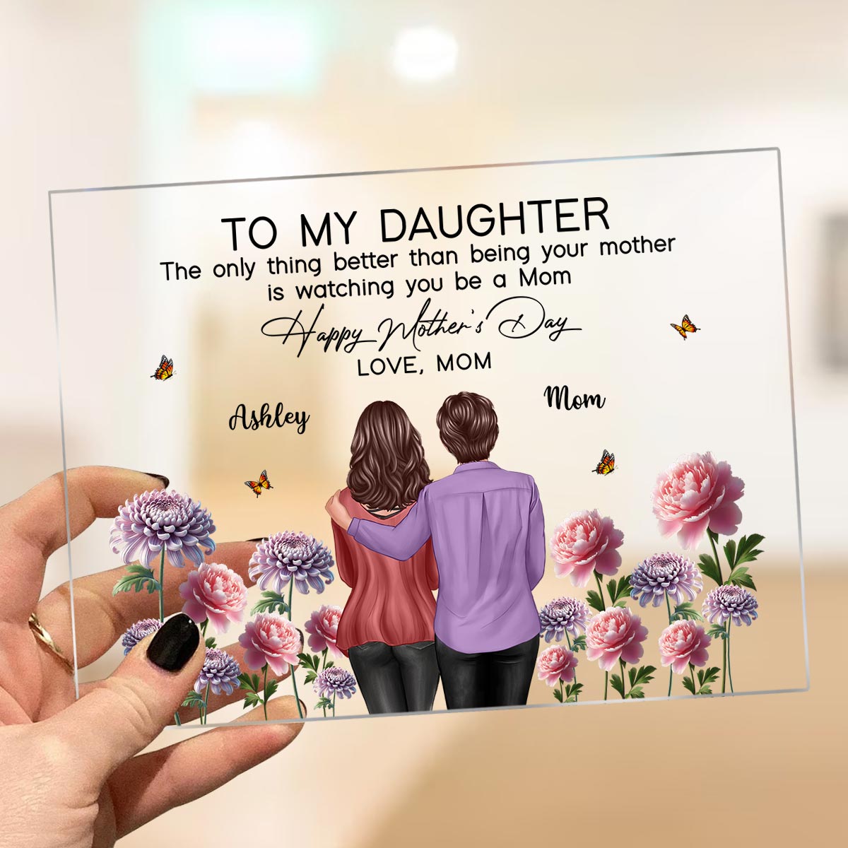 To My Daughter From Mom Happy Mother's Day Birth Flower - Personalized Acrylic Plaque - Heartfelt Gift For Daughter