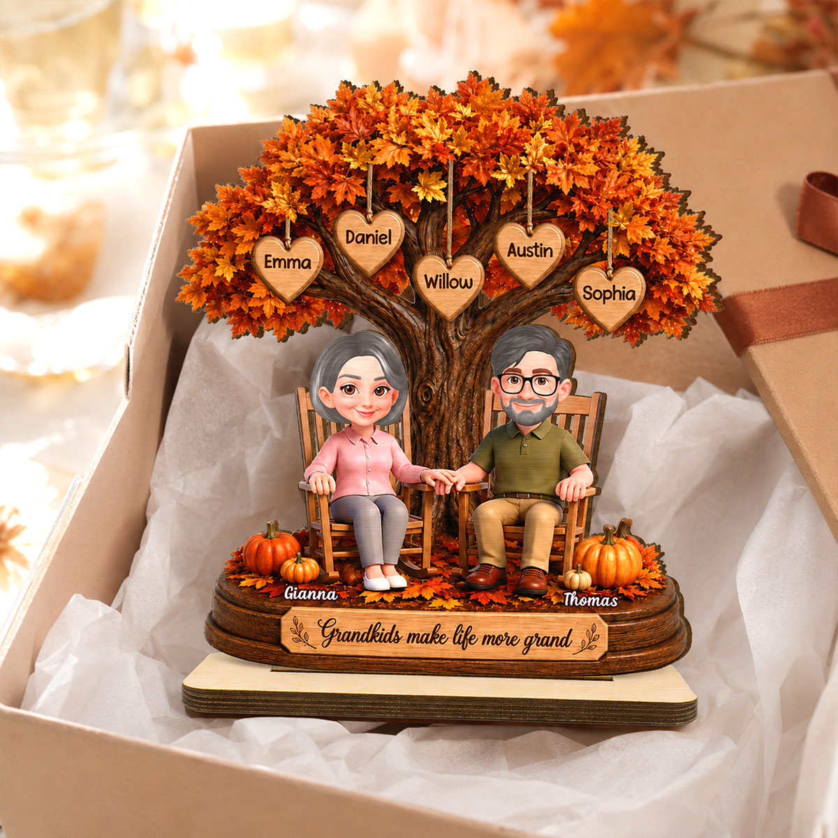 Grandkids Make Life More Grand 2D Flat - Personalized Wooden Plaque - Fall Season Gift For Grandparents