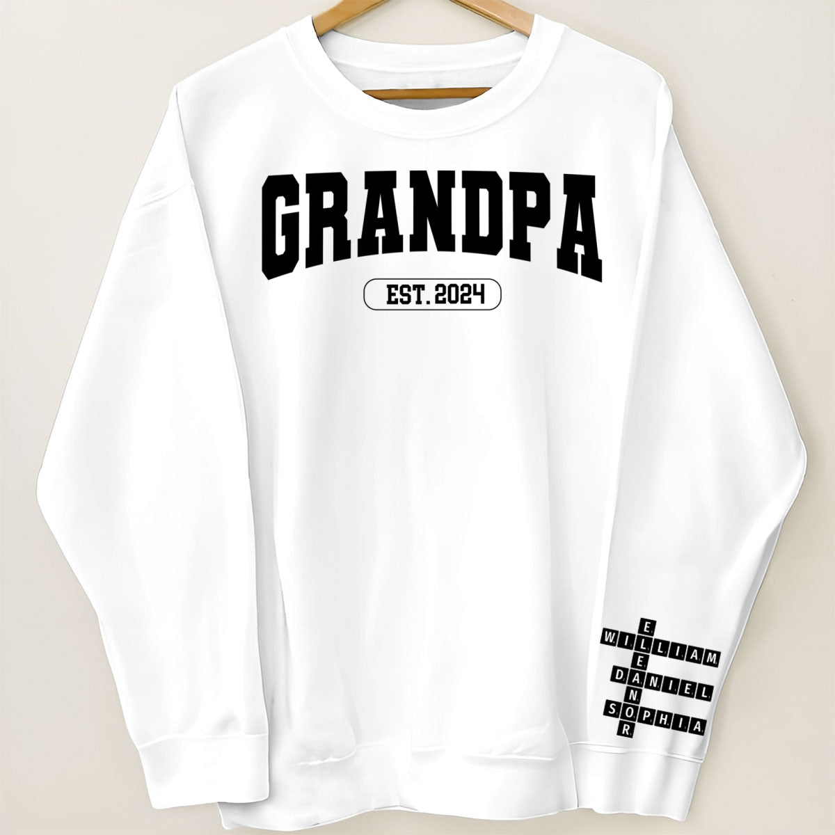 Grandpa Est Date Grandkids Names Crossword Puzzle Personalized Sleeve Printed Sweatshirt
