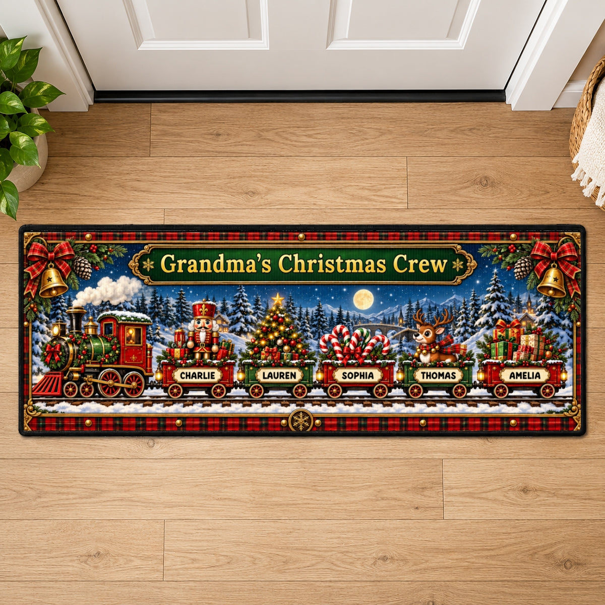 Grandma's Christmas Crew Train - Personalized Runner Rug - Festive Christmas Decor Gift for Grandma