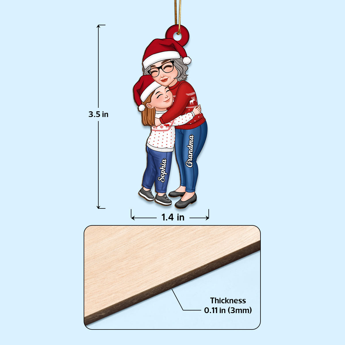 Grandma & Grandkid Hugging Christmas Gift For Granddaughter Grandson Personalized Wooden Ornament