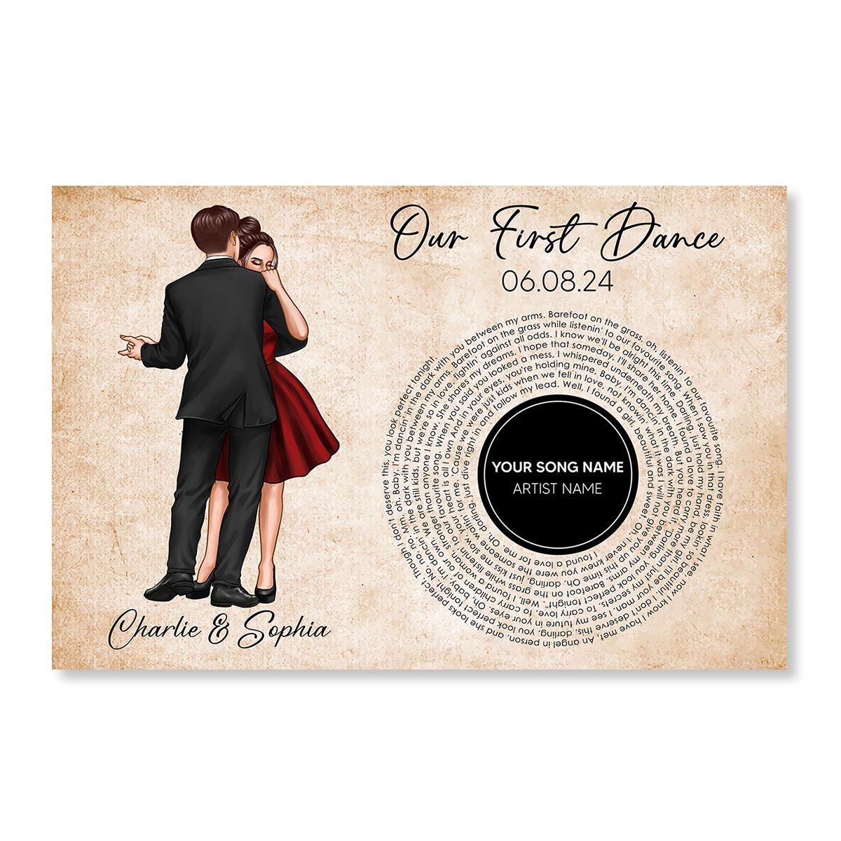 Our First Dance Couple Dancing Favorite Song Vinyl RecordPersonalized Poster, Heartfelt  Gift, Wedding Gift For Couple, For Him, For Her