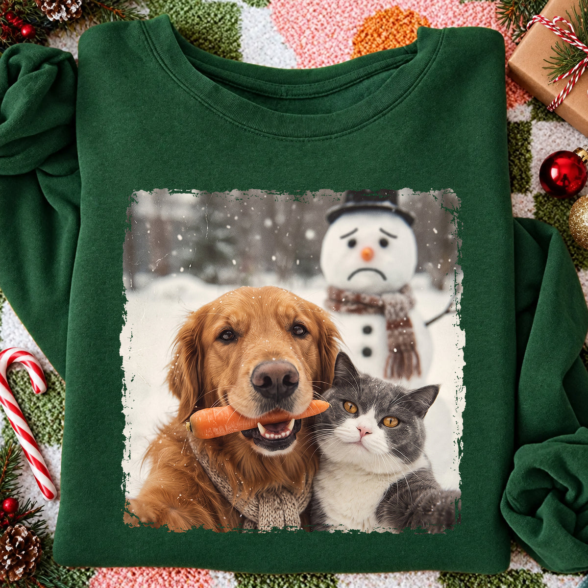 Funny Dog Cat Steal the Snowman's Snow - Personalized Shirt - Christmas Gift for Dog Cat Lovers