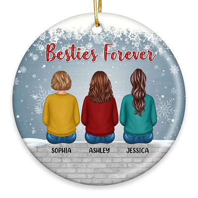 Best Friends Sisters Sitting On Snow Wall Personalized Circle Ornament