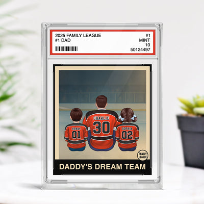 Hockey No. 1 Dad Man & Kids Sitting Trading Card Style Personalized Acrylic Block Plaque