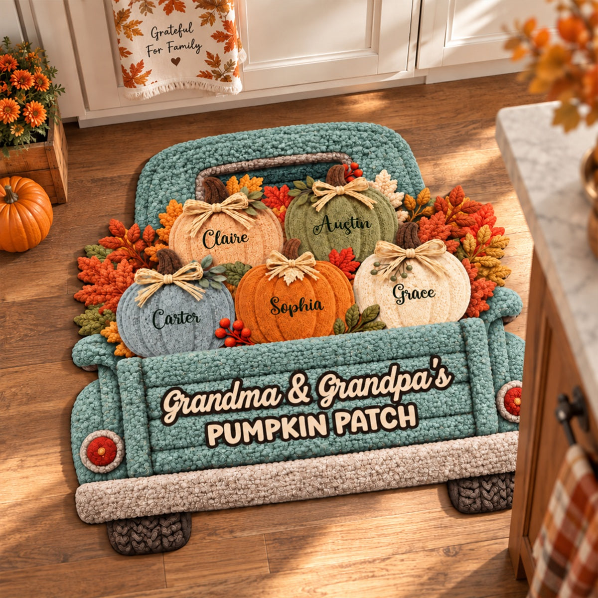 Grandma Grandpa's Pumpkin Patch Truck 2D Flat Printed - Personalized Doormat - Fall Season Decor For Grandparents