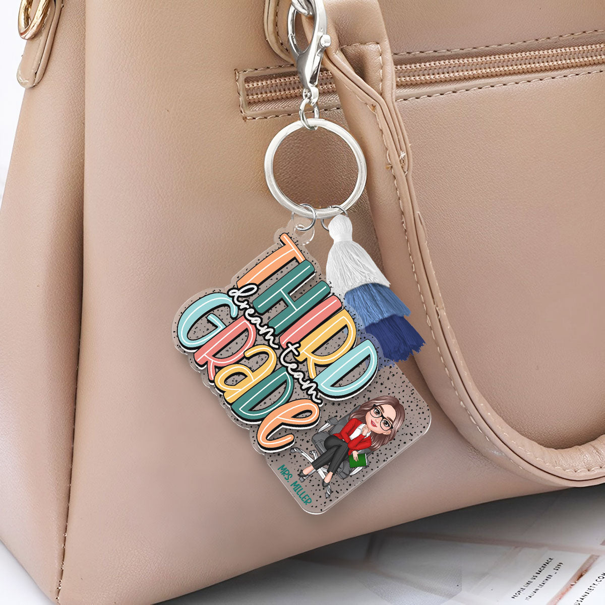 Back to School Teacher Dalmatian Pattern Personalized 2-Layer Acrylic Keychain, First Day of School, Teacher Team