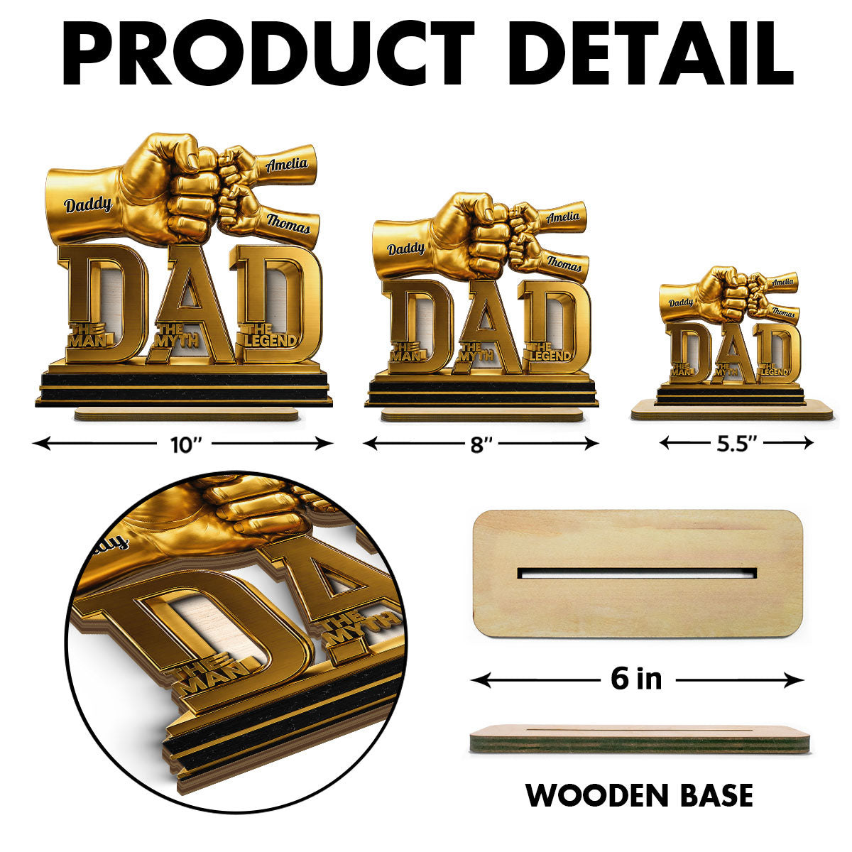 Dad The Man The Myth The Legend - Personalized 2-Layered Wooden Plaque - Father's Day Gift for Dad, Husband
