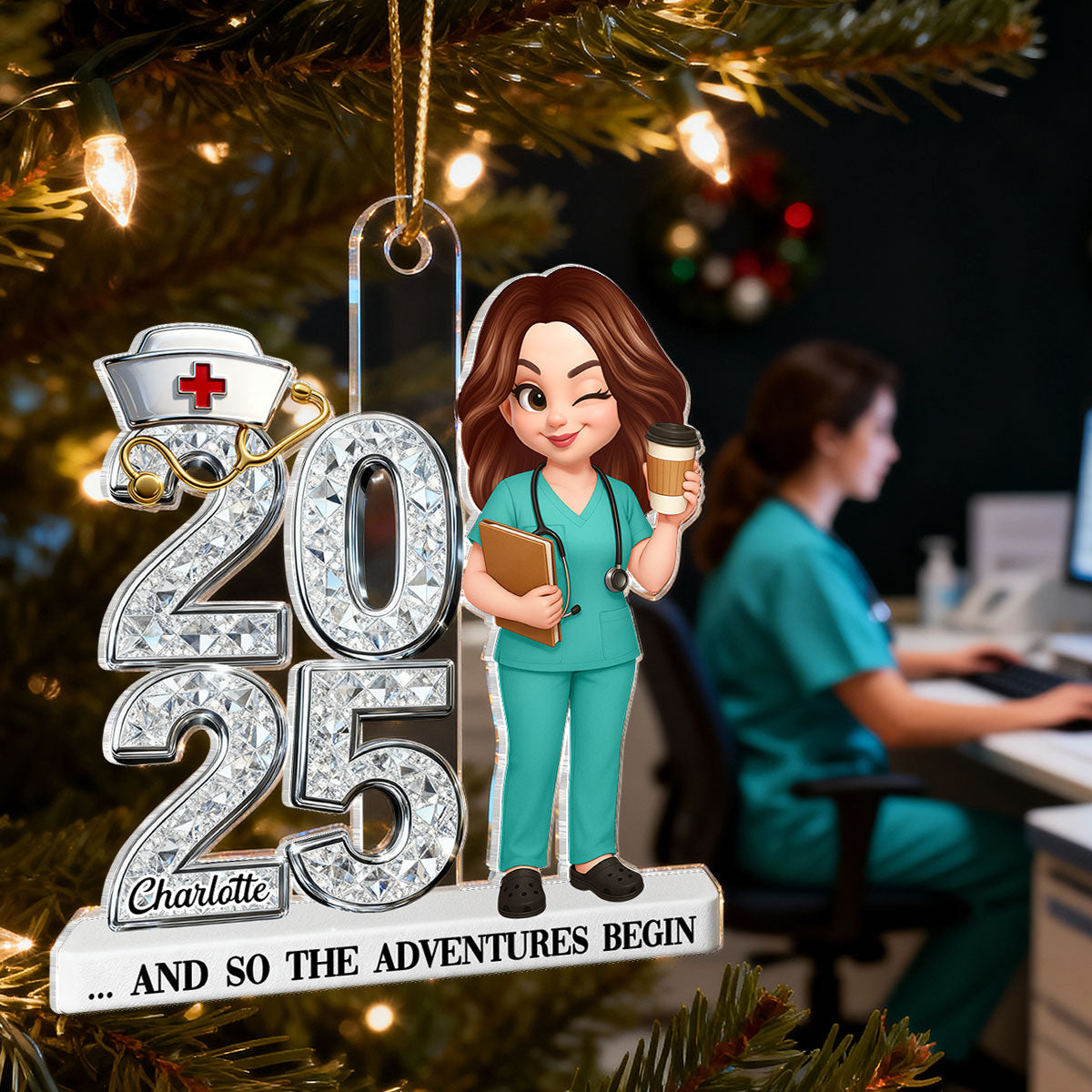 3D Shiny Effect New Nurse With Year - Personalized Acrylic Ornament - RN Gift, BSN Gift, Nursing Graduation Gift