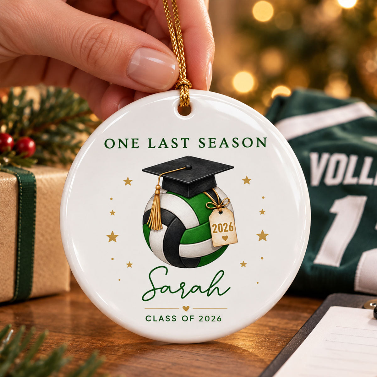 One Last Season Volleyball Senior - Personalized Ceramic Ornament - Volleyball Senior Night Gift, Volleyball Senior Gift, Class of 2027
