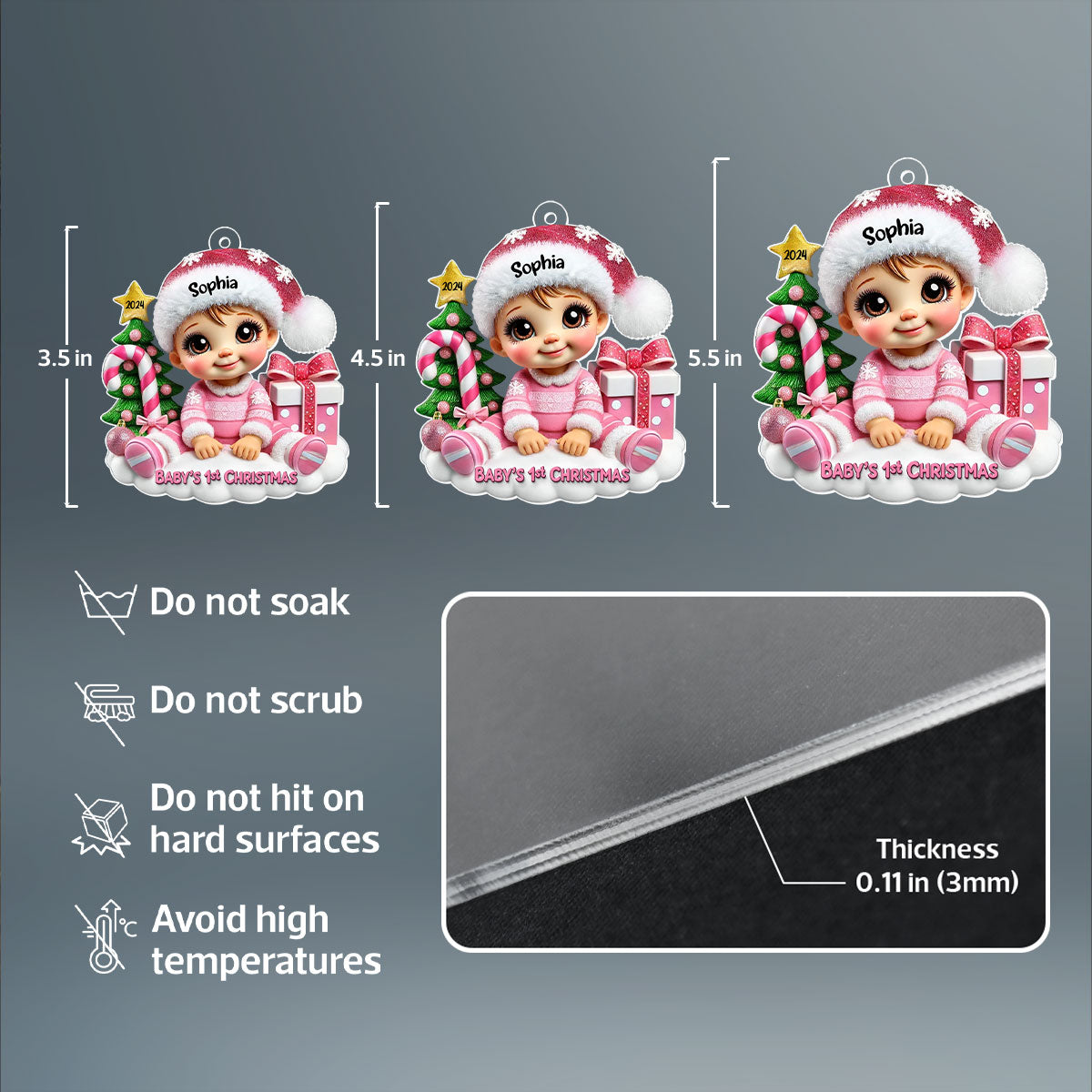 Cute Baby Sitting Personalized 2D Flat Acrylic Ornament, Christmas Keepsake for Baby, New Mom, New Dad