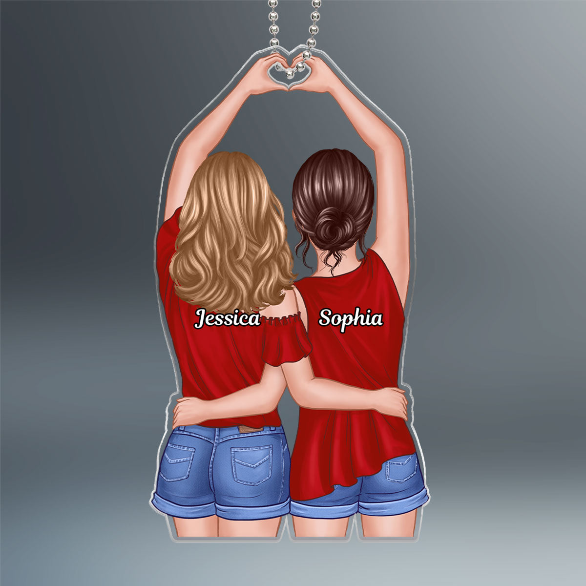 Besties Heart Hand Back View Personalized Acrylic Ornament
