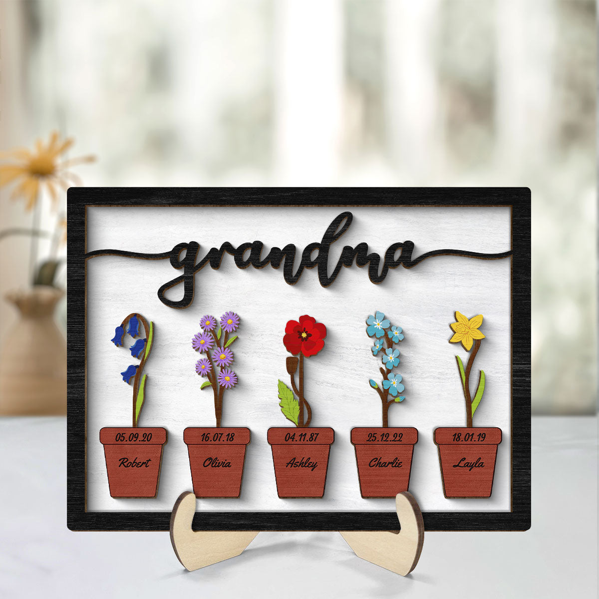 Grandma Mom Flower Pot Personalized 2-layer Woode Plaque