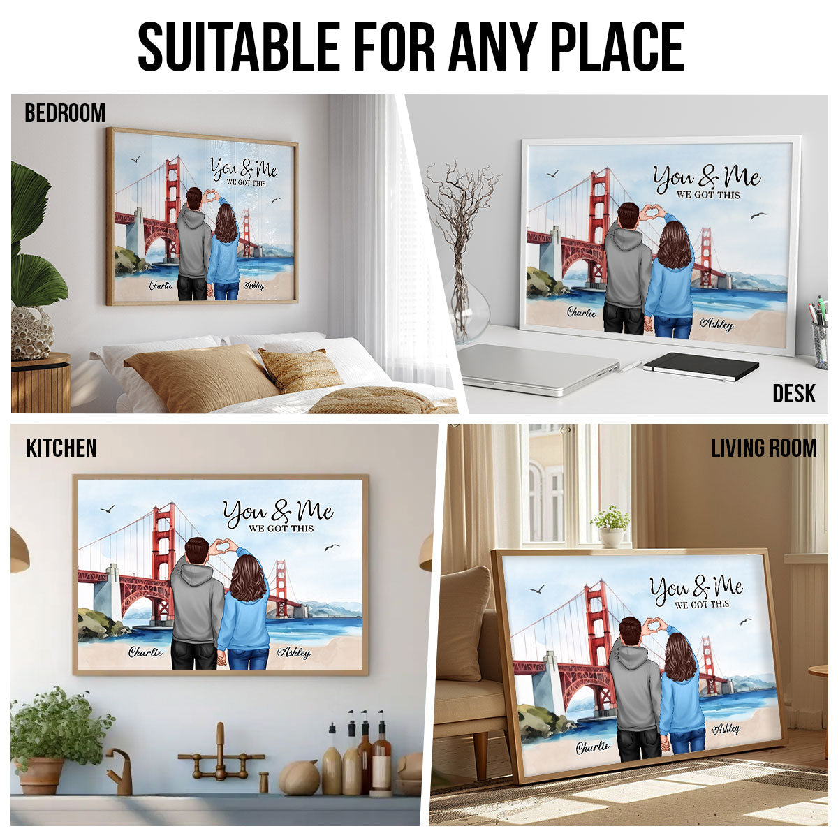 Personalized Couple Bridge Landscape Poster,  Gift, Anniversary Gift for Couples