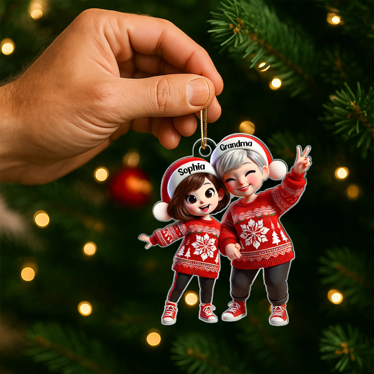 Happy Grandma Grandkids 3D Effect Personalized Acrylic Ornament, Christmas gift for Grandma, Granddaughter, Grandson