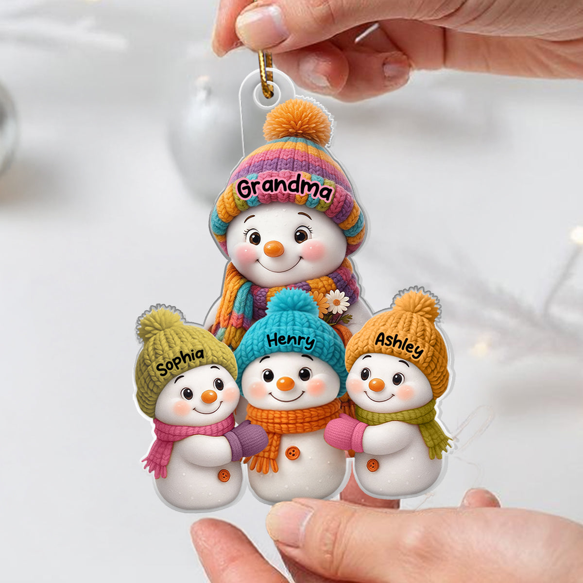 Snowman Grandma and Grandkids - Personalized Acrylic Ornament - Heartfelt Christmas Gift for Grandma, Grandkids