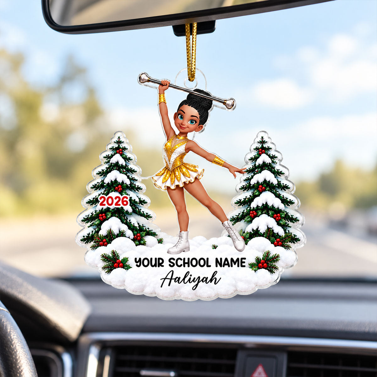 Color Guard Girl Custom Name & School Name - Personalized Acrylic Ornament - Christmas Gift For Color Guard Girls, Marching Band Members, Daughter, Granddaughter