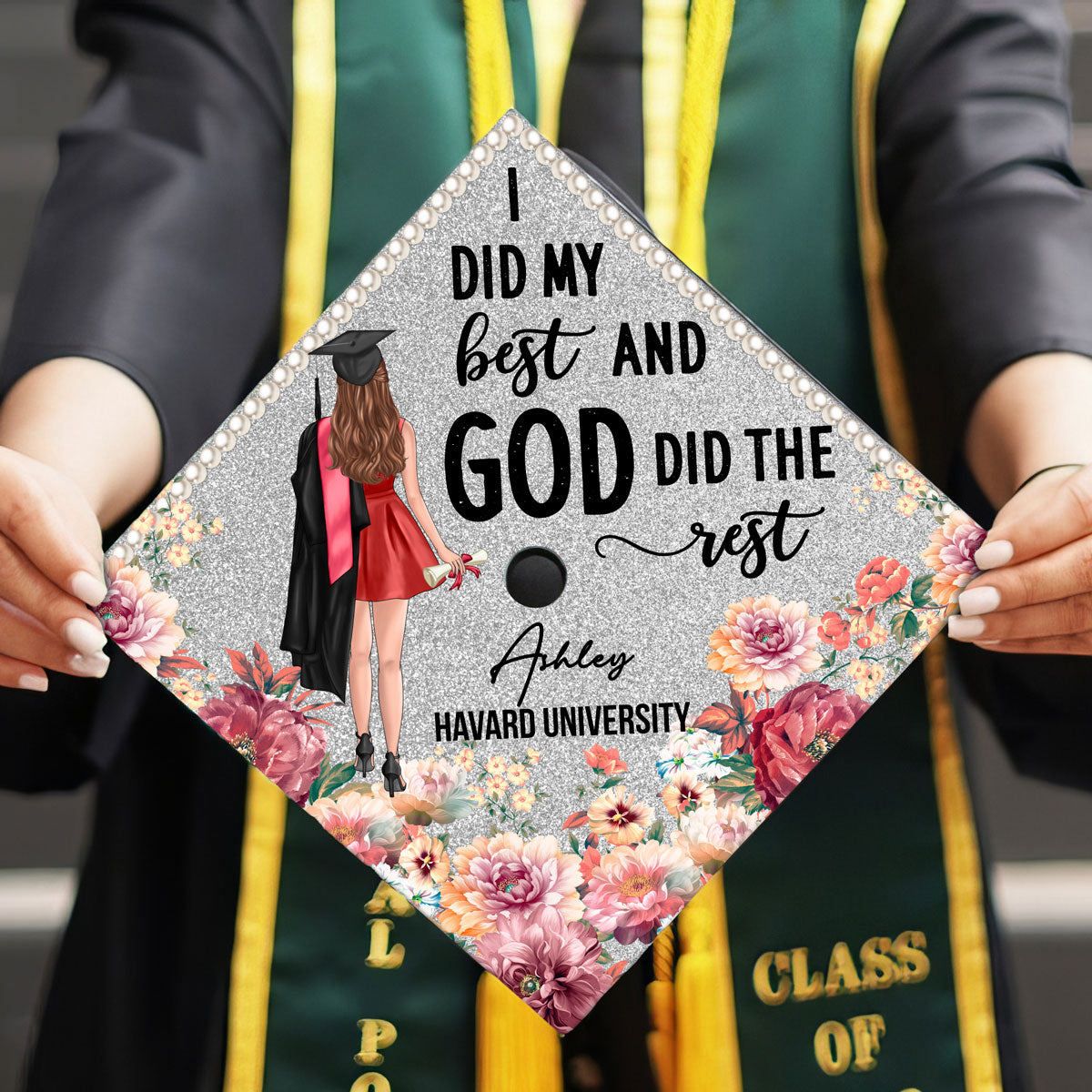 I Did My Best God Did The Rest Personalized Printed Graduation Cap Topper, Graduation Gift