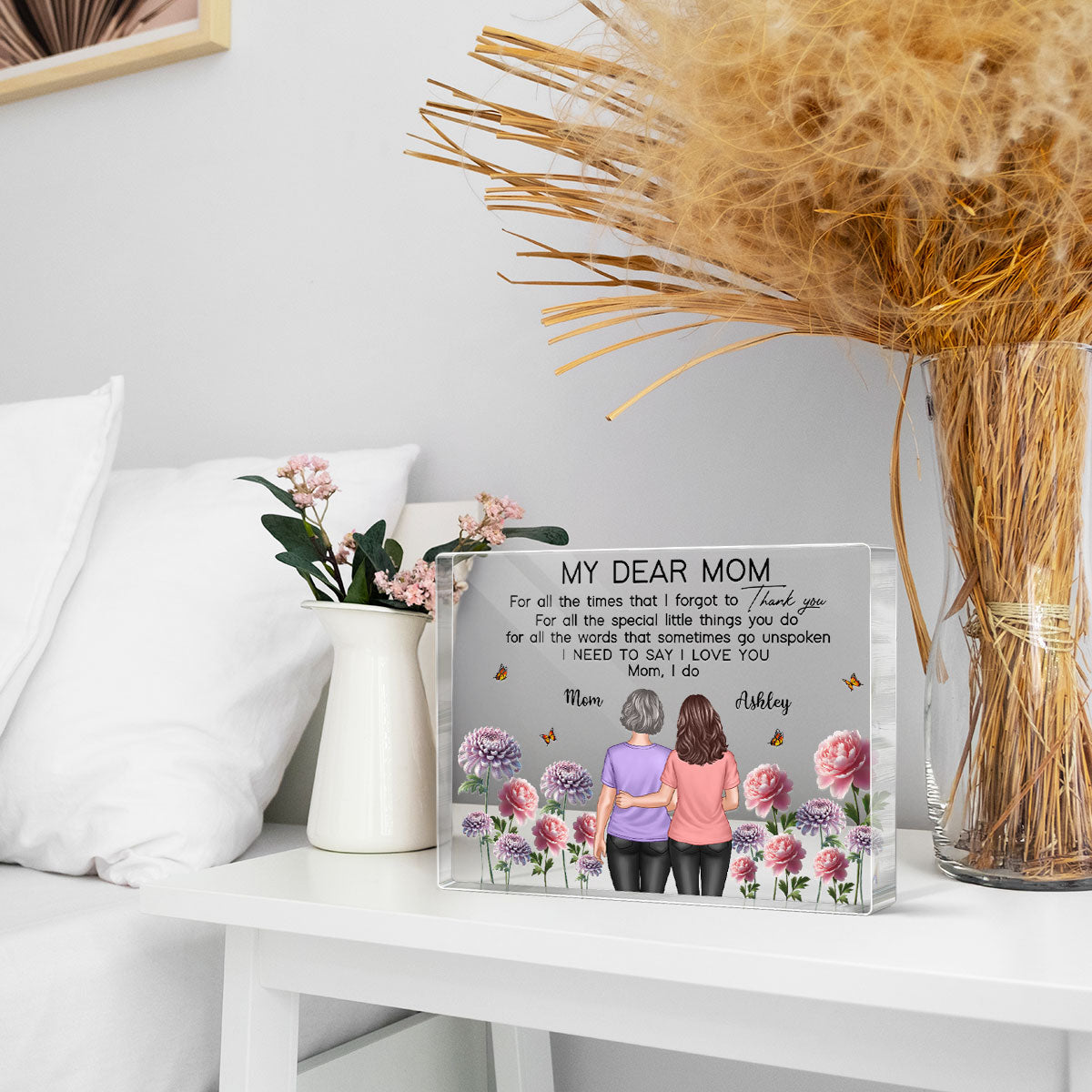 To My Mom Thank You I Love You Happy Mother's Day Birth Flower Personalized Acrylic Block Plaque