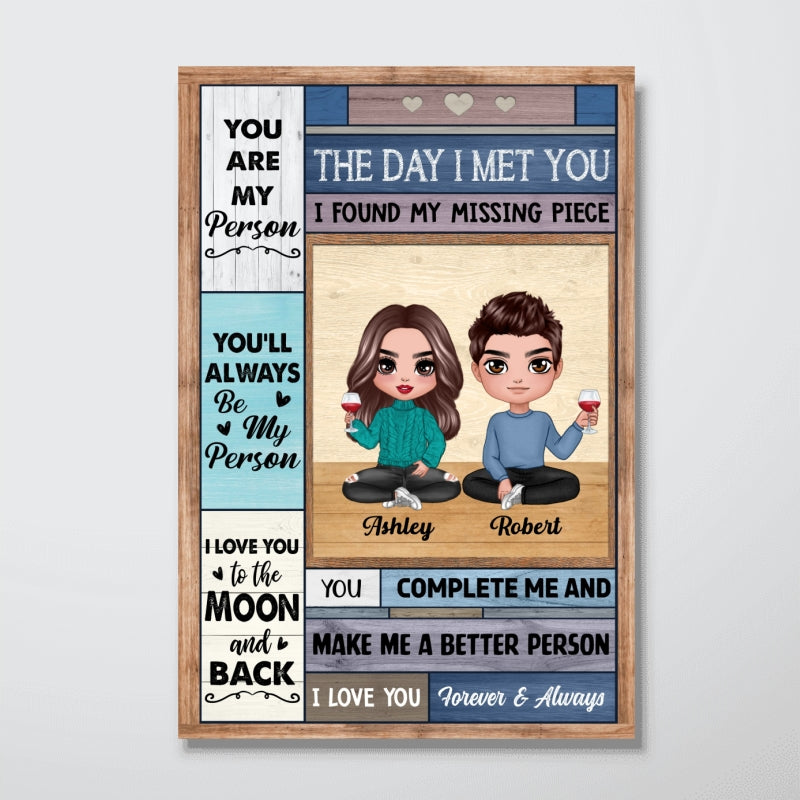 Doll Couple Sitting Blue Texture Gift For Him For Her Personalized Vertical Poster