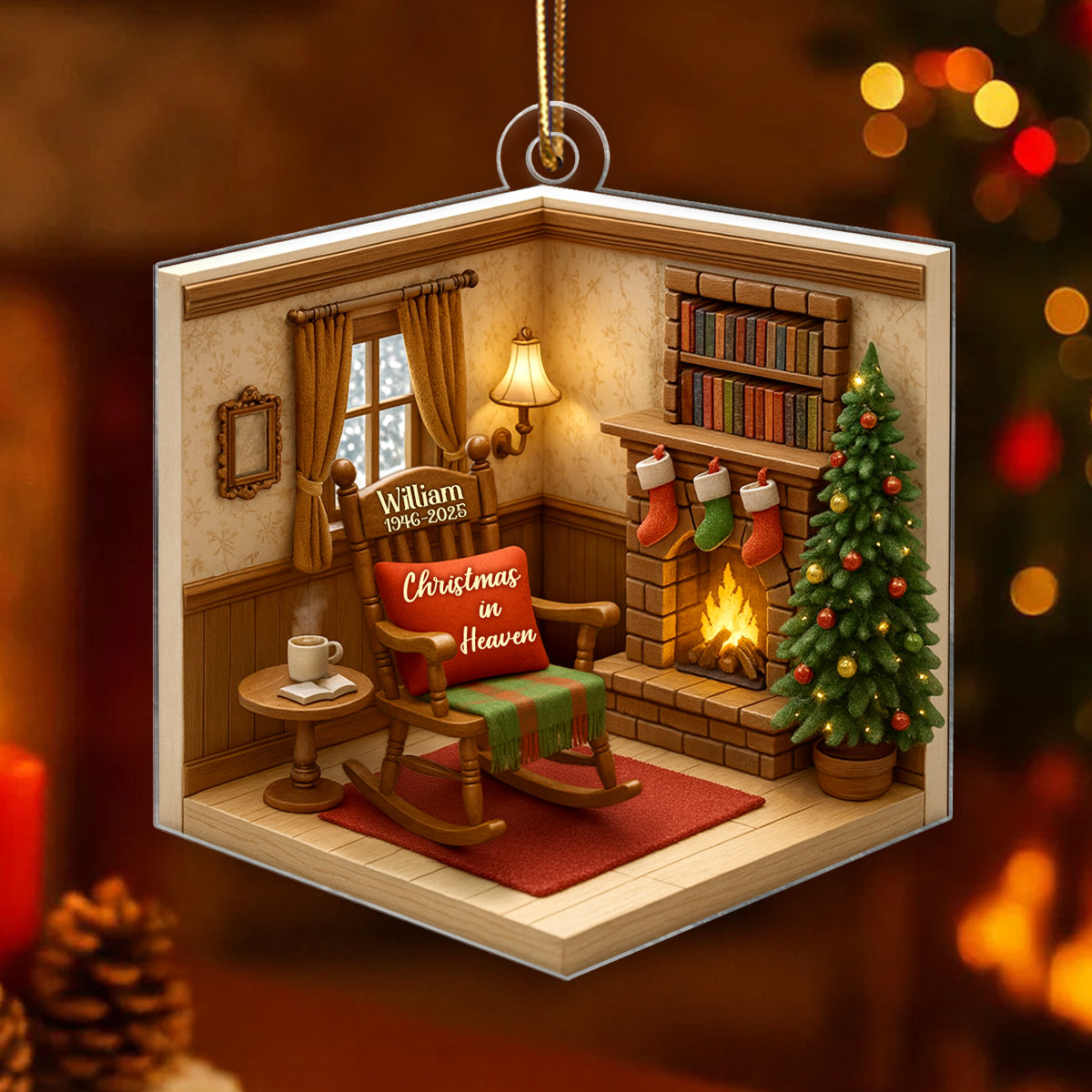 Interior 3D House Personalized Acrylic Ornament, Memorial Christmas Ornament For Grandma/Grandpa, For Mom/Dad