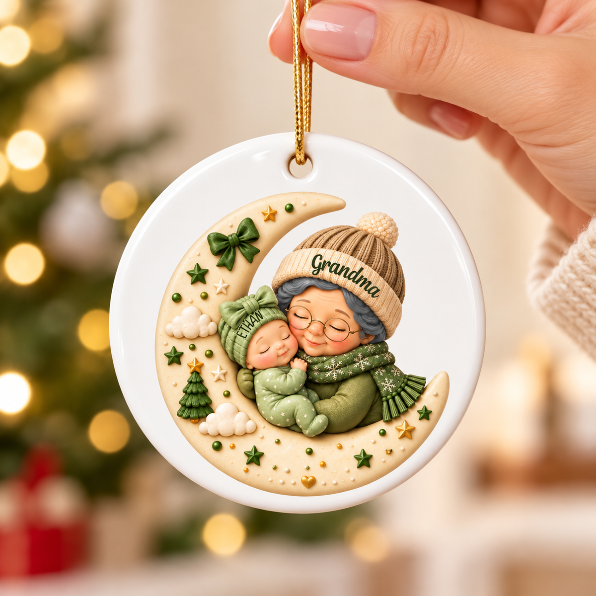 First Christmas as Grandma Love to the Moon and Back - Personalized Ceramic Ornament - Christmas Gift for Grandma