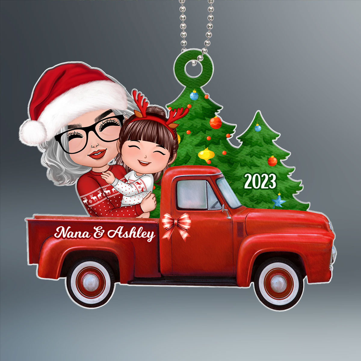 Grandma Grandkid On Christmas Truck Personalized Acrylic Ornament