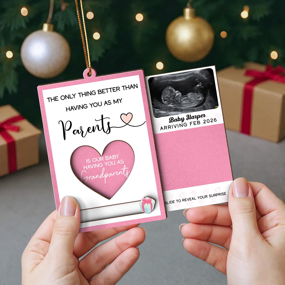 Pregnancy Announcement - Personalized Slider Ornament - New Baby Reveal Keepsake