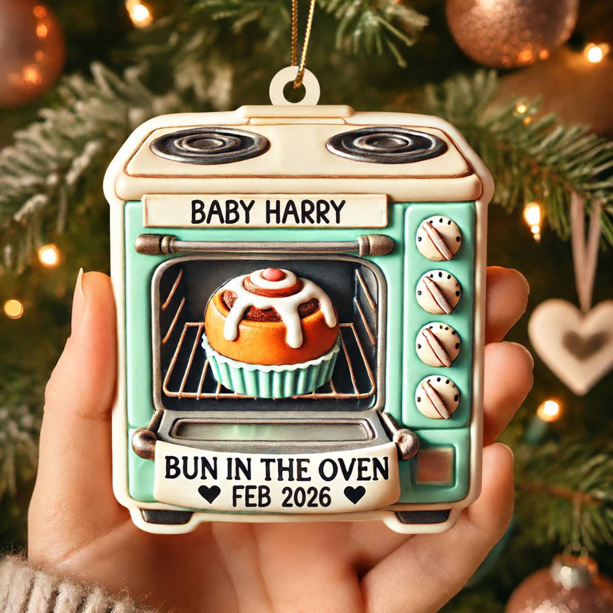 Vintage Bun In The Oven Pregnancy Announcement Keepsake Christmas Gingerbread 3D Effect Personalized Acrylic Ornament
