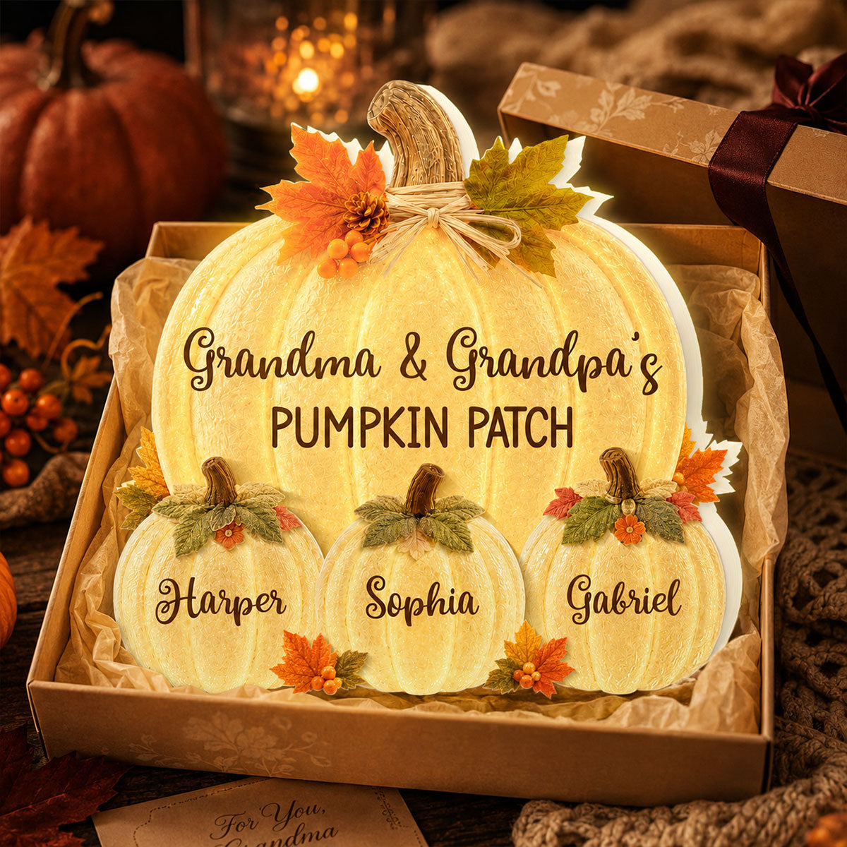 Grandma & Grandpa's Pumpkin Patch Glowing 2D Flat Printed - Personalized Light Box - Fall Season Decor For Grandparents