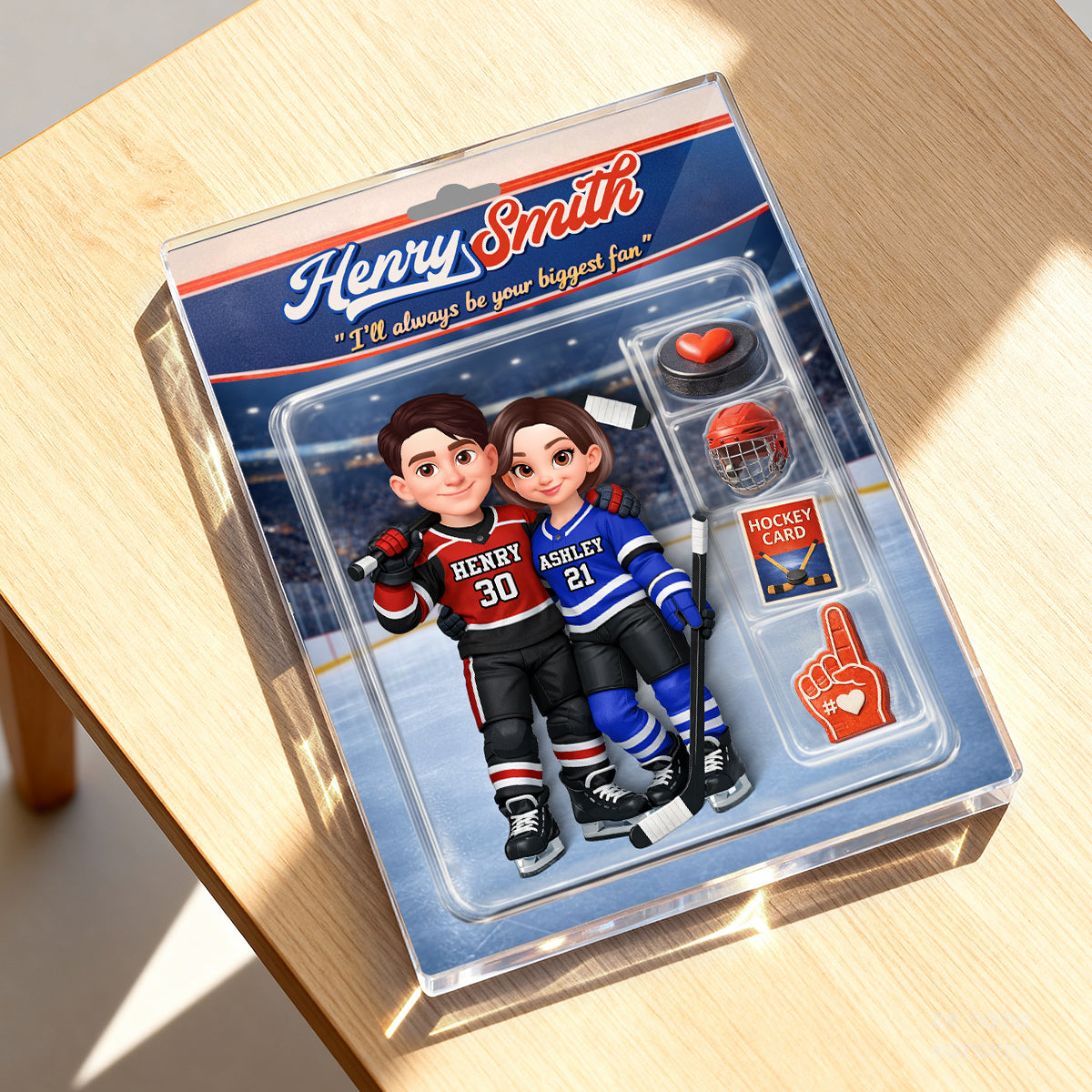 Hockey Couple I'll Always Be Your Biggest Fan Custom Action Figure - Personalized Acrylic Block Plaque - Sentimental Gift for Him