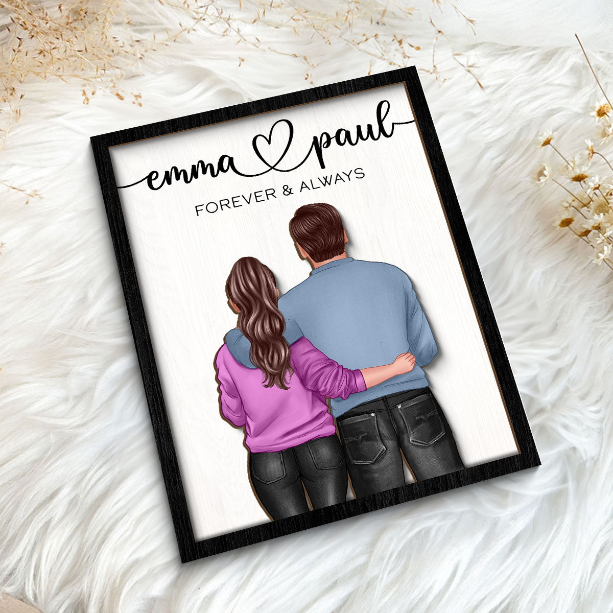 Couple Forever & Always Standing Back View Valentine‘s Day Gift For Him Gift For Her Personalized 2-Layer Wooden Plaque
