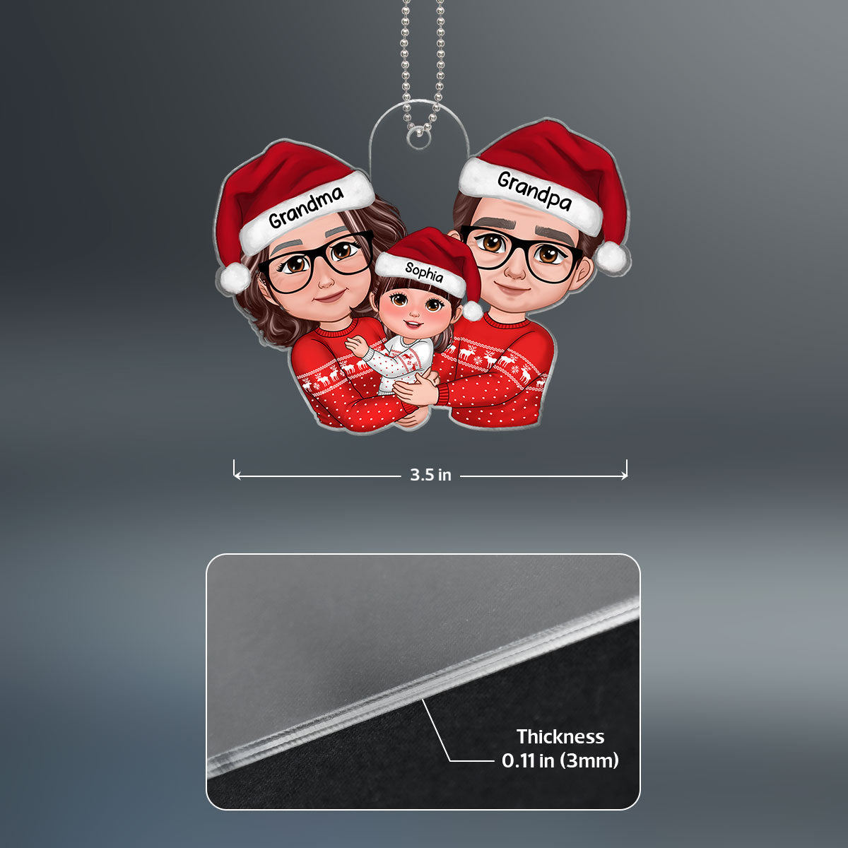 Grandma Grandpa Hugging Kid Christmas Gift For Granddaughter Grandson Personalized Acrylic Ornament